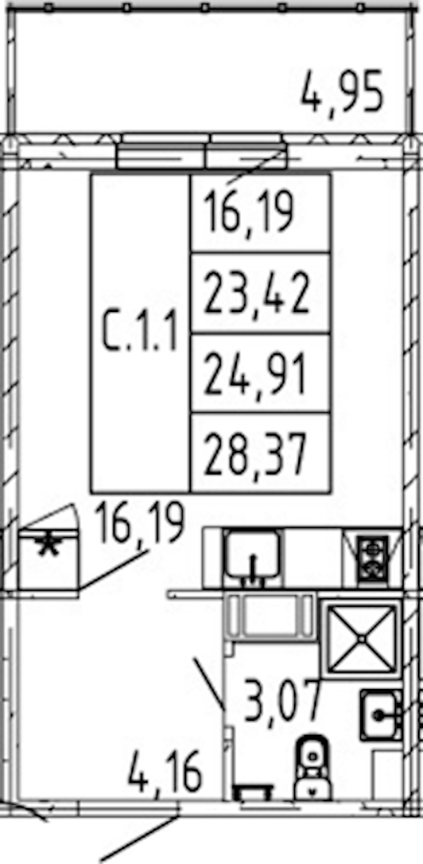 Квартира студия 23.42 м², 11/12 эт., ЖК «Полис ЛАВрики»